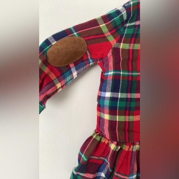 Ralph Lauren Baby Infant Red Green Plaid Check Button Up Dress Elbow Patch Sz 9M - Picture 4 of 4